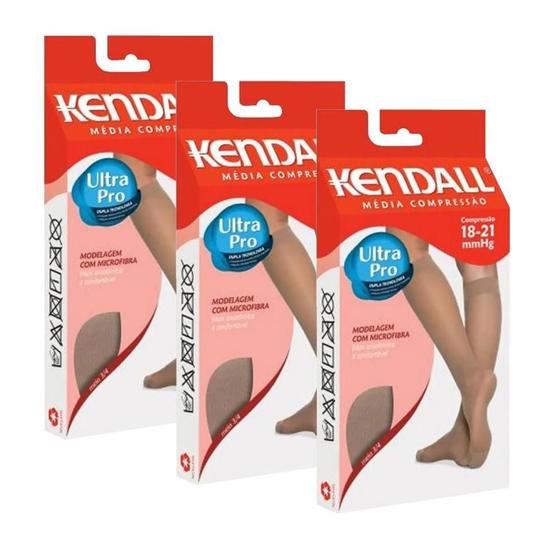 Imagem de Kit Com 3 Meias 3/4 Média Compressão Kendall Ultra Pro Original Feminina Com Ponteira 20-30Mmhg
