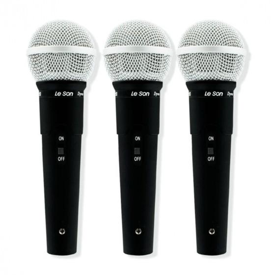 Imagem de Kit com 3 microfones Leson dinâmico preto LS50K3
