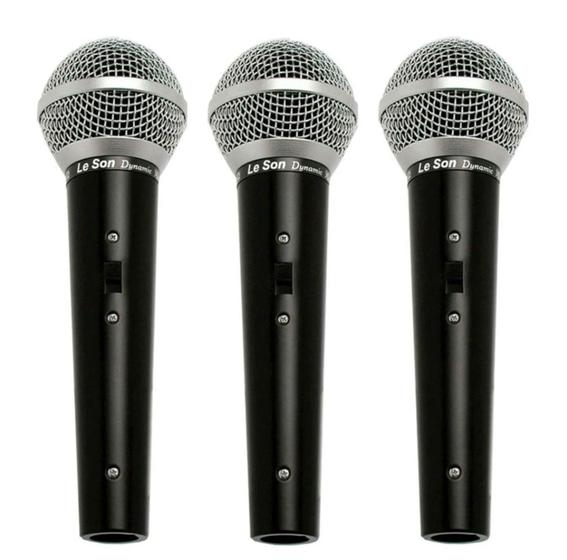Imagem de Kit Com 3 Microfones Leson LS50K3 Dinâmico Preto