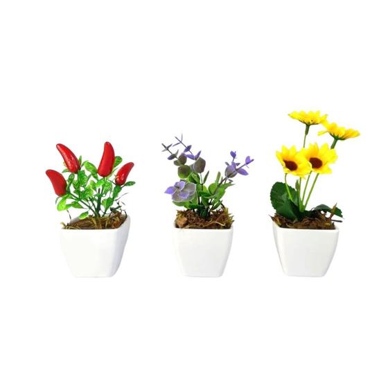 Imagem de Kit Com 3 Mini Vasinhos Decorativo Com Plantinha Artificial