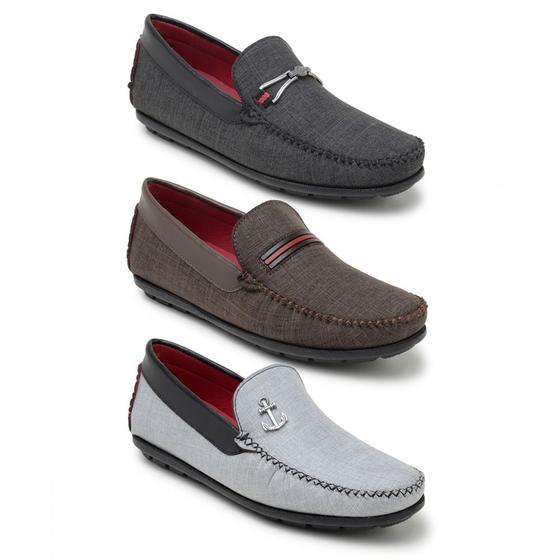 Imagem de Kit Com 3 Mocassim Masculino Drive Básico Casual Clássico Moderno Dia a Dia Confortável e Leve
