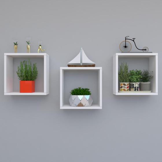 Imagem de Kit com 3 nichos decoração para Quarto Branco 30x30x12cm