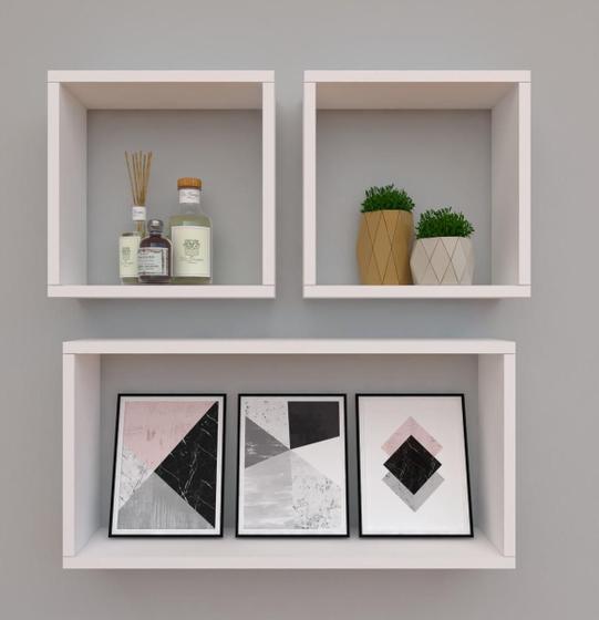 Imagem de Kit com 3 nichos decoração para Quarto Branco Retangular