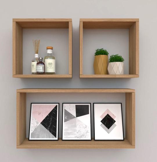 Imagem de Kit com 3 nichos decoração sala Madeira Retângular
