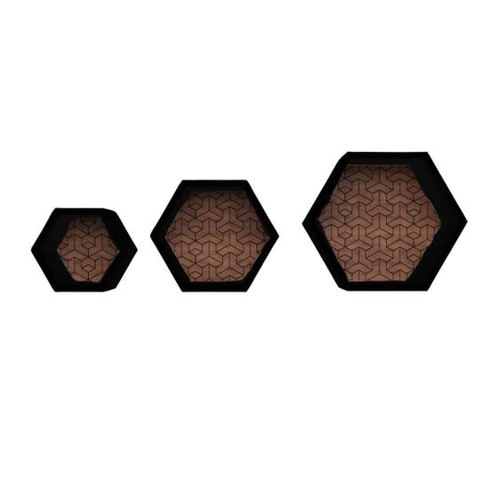 Imagem de Kit com 3 Nichos Hexagonal Decorativos Mosaico Preto Multivisão 