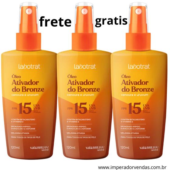 Imagem de Kit Com 3 Óleo Ativador de Bronze Labotrat Vai & Brilha 120ml FPS 15 Cenoura e Urucum