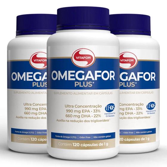 Kit com 3 Omegafor Plus Vitafor 120 Cápsulas Ômega 3 Dha 660mg Epa 990mg Menor preço em Kit com 3 Omegafor Plus Vitafor 120 Cápsulas Ômega 3 Dha 660mg Epa 990mg