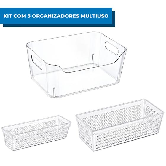 Imagem de Kit com 3 Organizadores Multiuso sem Tampa 1,1L/1,9L/7L Mood Acrílico Para Cosméticos Gavetas Armário