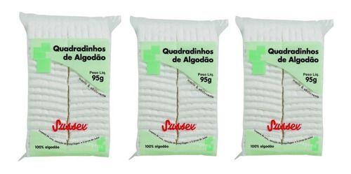 Imagem de Kit com 3 Pacotes de Algodão Quadrado Sussex - 95g Cada - Algodão Quadradinho