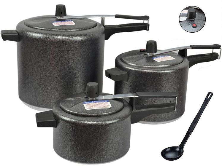 Kit com 3 Panela de Pressão 7Lts, 4,5Lts, 2,5Lts Preta INMETRO e Selo Menor preço em Kit com 3 Panela de Pressão 7Lts, 4,5Lts, 2,5Lts Preta INMETRO e Selo
