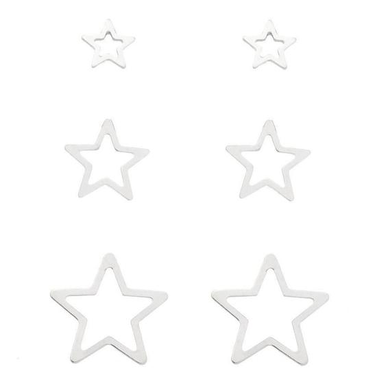 Imagem de Kit Com 3 Pares Brinco Estrela Vado Prata 925 Tri80