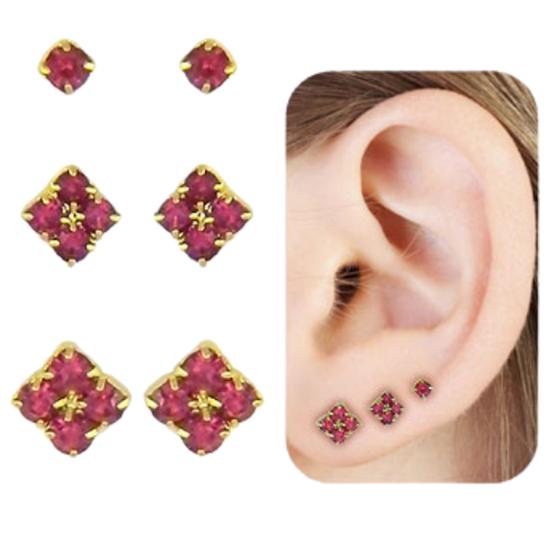 Imagem de Kit Com 3 Pares De Brincos Com Pedras De Strass PRI Style Folheado A Ouro 18K Antialérgico