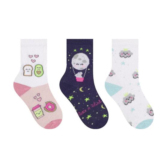 Imagem de Kit com 3 pares de meias infantil meninas Selene