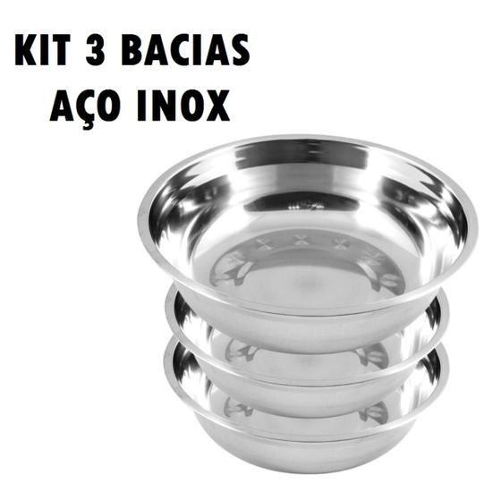 Imagem de Kit com 3 peças Bacia Multiuso Em Aço Inox Reforçado - UnyHome - Diversos Tamanhos - Bowl 36cm - 38c