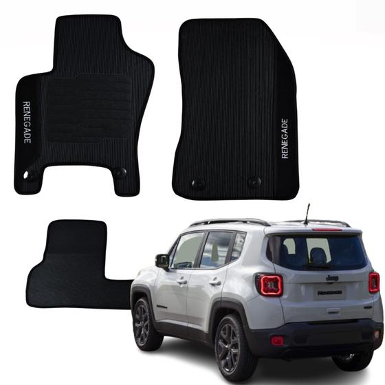 Imagem de Kit com 3 Peças de Tapete Borracha Impermeável Automotivo Jeep Renegade 2015 a 2023 - V5568