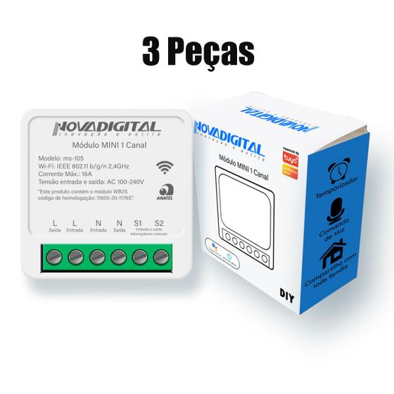 Imagem de Kit com 3 Peças Relé Mini Wifi 1 Canal 16a Smart Life