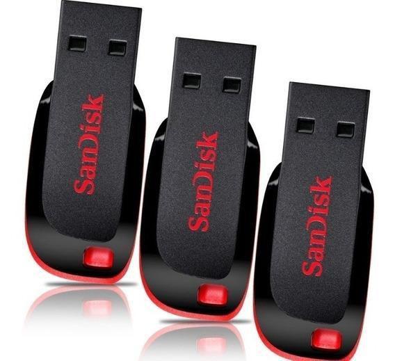 Imagem de Kit Com 3 Pen Drive Sandisk Cruzer Blade Sdcz50 32Gb