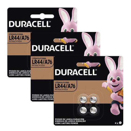 Imagem de Kit com 3 Pilhas Duracell Alcalina Moeda LR44/A76 com 4 Unidades cada