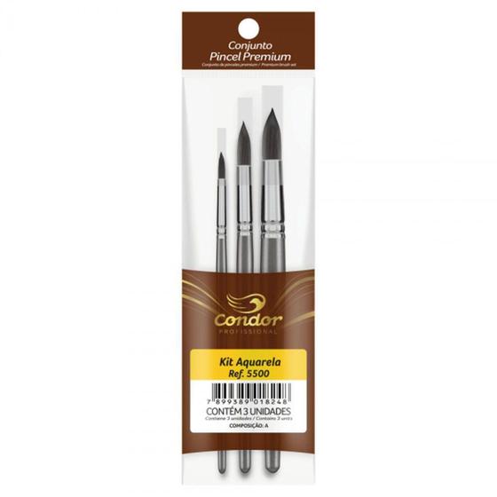 Imagem de Kit com 3 Pinceis Artístico para Aquarela Premium 5500 - CONDOR