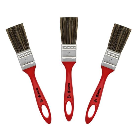 Imagem de Kit com 3 Pincel Trincha Simples Cerda Gris Ref 500 Tam 1" Tigre