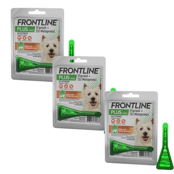 Imagem de Kit com 3 Pipeta Antipulga e Carrapato Frontline Plus- Cães 1,00 a 10kg- 0,67ml