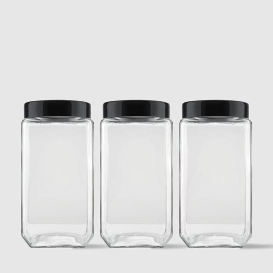 Imagem de Kit com 3 Potes Quadrados 2,2L Preto Invicta