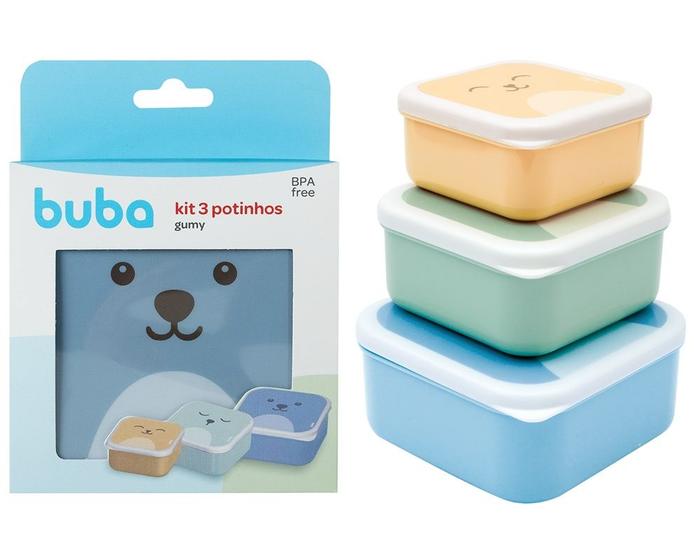 Imagem de Kit Com 3 Potinhos Plásticos Hora do Lanche Gumy Azul - 3 Tamanhos - Azul Amarelo e Verde - Livre de BPA - Buba