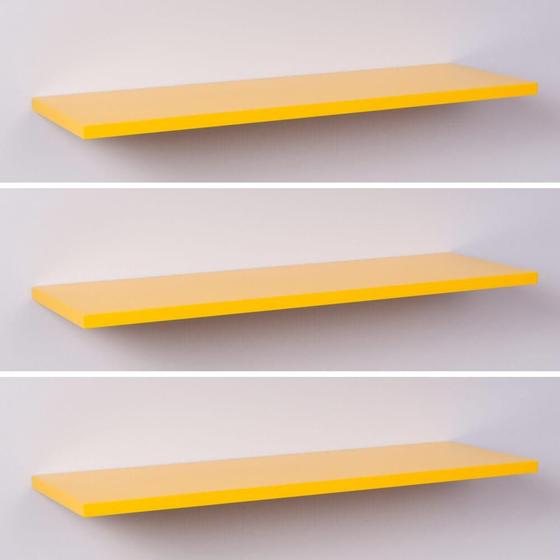 Imagem de Kit com 3 Prateleiras 40cm x 20 cm Amarelas com Fixação Suporte Invisível