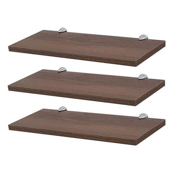 Kit com 3 Prateleiras 60cm x 20 cm Madeira Nogal Málaga com Fixação Suporte Tucanos Menor preço em Kit com 3 Prateleiras 60cm x 20 cm Madeira Nogal Málaga com Fixação Suporte Tucanos