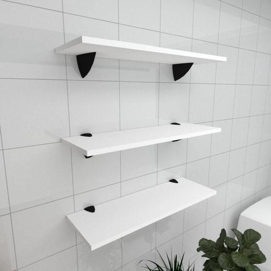 Kit com 3 prateleiras para banheiro em MDF suporte tucano cor branco 60