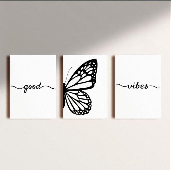 Imagem de Kit com 3 quadros de good vibes borboleta  mdf 20x28