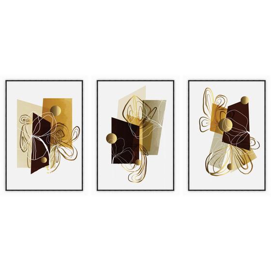 Imagem de kit com 3 Quadros Decorativos Abstratos com Moldura e Vidro para Sala Quarto Escritório e Clínica 52x72 - Art. Q v3