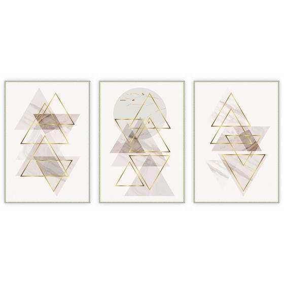 Imagem de kit com 3 Quadros Decorativos Abstratos com Moldura e Vidro para Sala Quarto Escritório e Clínica 67x92 - Art. Q