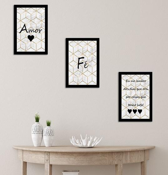 Imagem de Kit com 3 Quadros Decorativos de Parede Sala Quarto Abstrato Frases 20x30cm