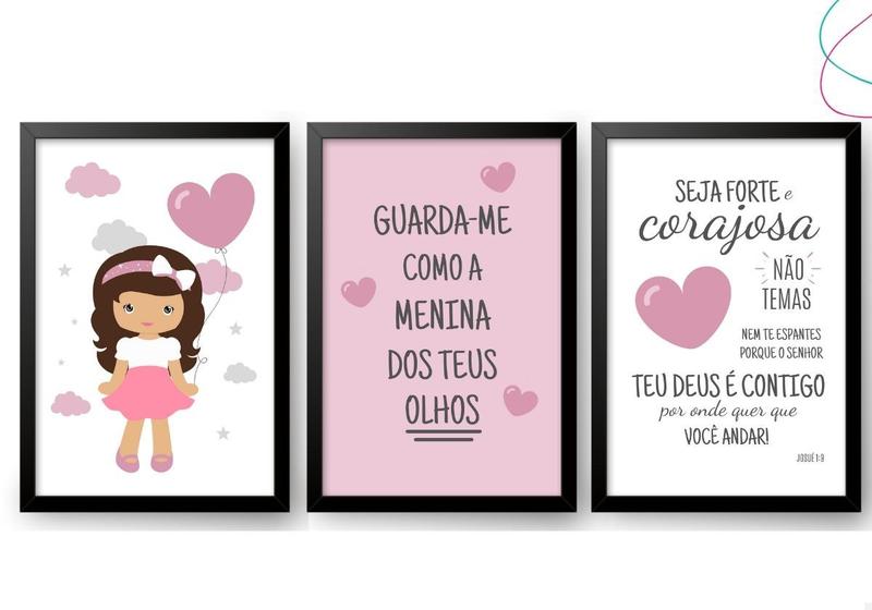 Imagem de Kit Com 3 Quadros infantis Menina Com Balão