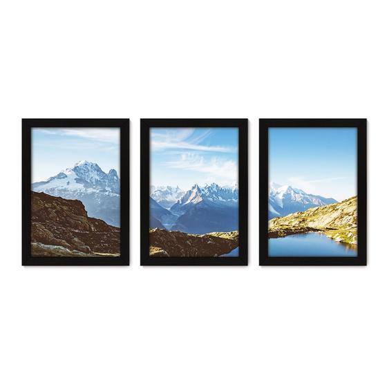 Imagem de Kit Com 3 Quadros - Montanhas Lago Paisagem - 189kq02p