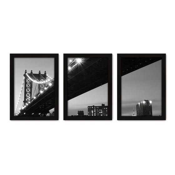 Imagem de Kit Com 3 Quadros - New York Ponte Cidade - 233kq02p