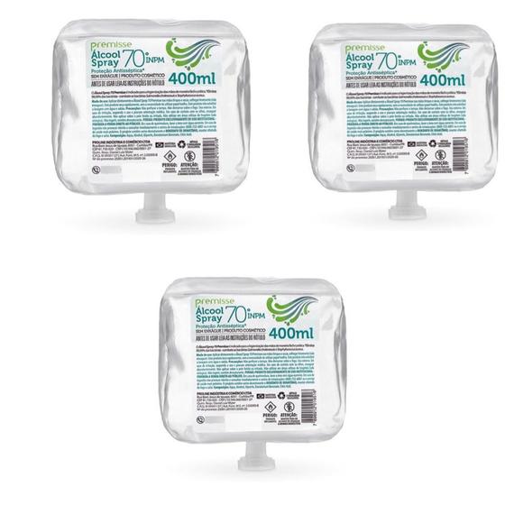 Imagem de Kit com 3 Refil Álcool Spray 400ml Premisse 400ml