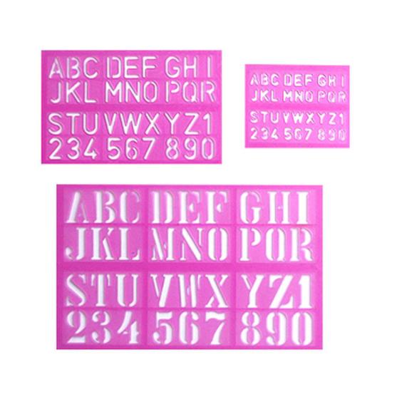 Imagem de Kit com 3 Régua Normógrafo Números e letras 3 Tamanhos