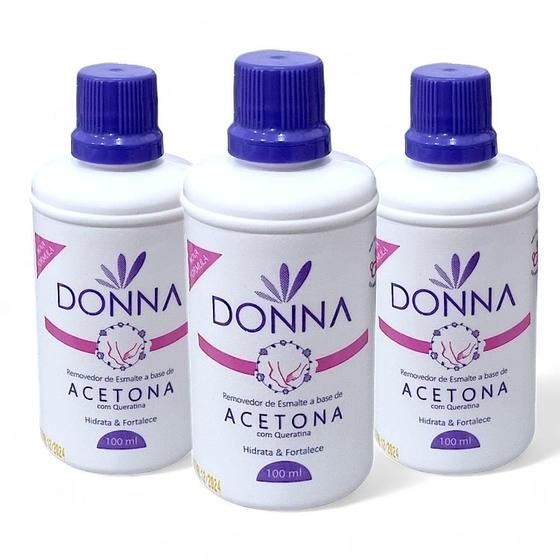 Imagem de Kit com 3 Removedores de Esmaltes com Queratina Donna 100ml - Hidratação e Fortalecimento