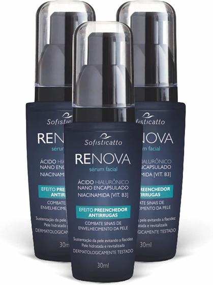 Imagem de Kit Com 3 - Renova Sérum Facial Preenchedor Antirrugas + Ácido Hialurônico 30ml Sofisticatto