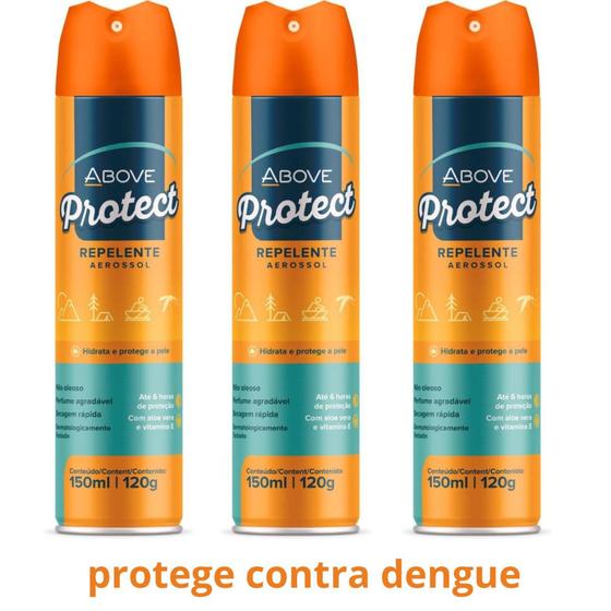 Imagem de Kit Com 3 Repelente Spray Aerosol Above Protege Contra Dengue 150ml/120g