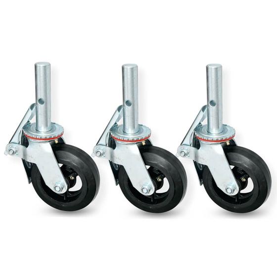 Imagem de Kit com 3 Roda Para Andaime Rodízio De Borracha E Ferro 330mm 200kg