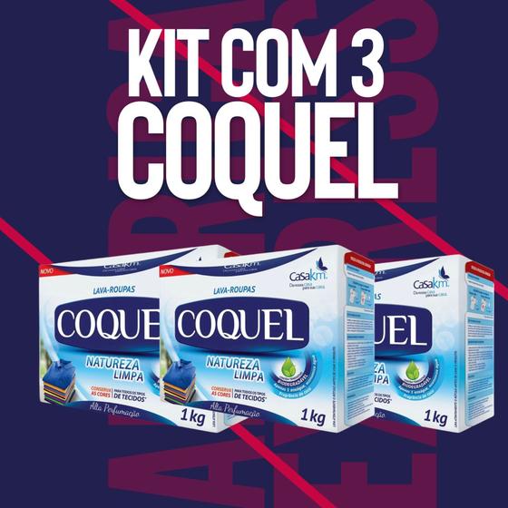 kit com 3 :Sabão coquel lava roupa em pó 1kg Menor preço em kit com 3 :Sabão coquel lava roupa em pó 1kg