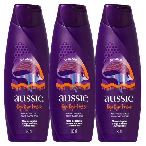 Imagem de Kit com 3 Shampoos Aussie Bye Bye Frizz Maciez e Brilho 180ml