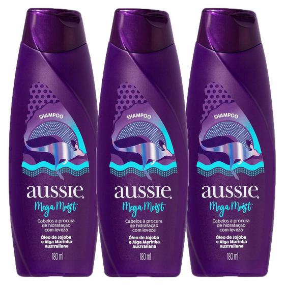 Imagem de Kit com 3 Shampoos Aussie Mega Moist Super Hidratação 180ml