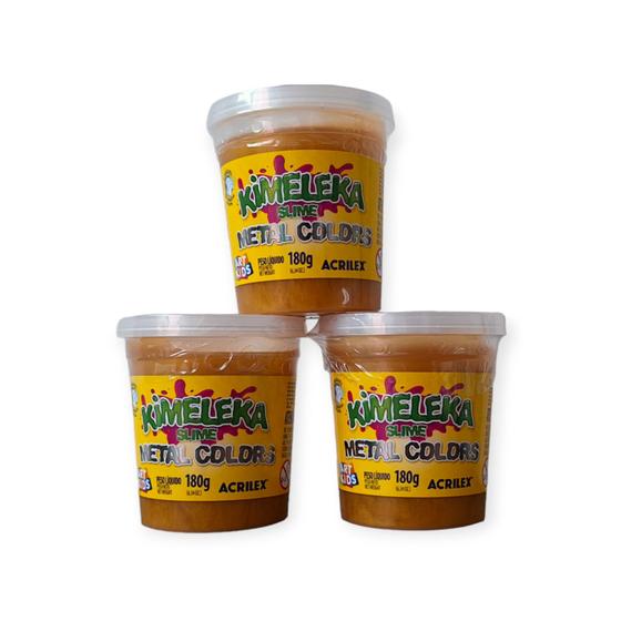 Imagem de Kit Com 3 Slimes Ouro Kimeleka Metal Colors Acrilex 180g