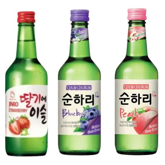 Imagem de Kit com 3 Soju Bebida Coreana Blueberry, Morango e Pessêgo 360ml
