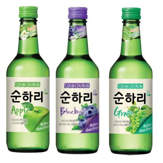 Imagem de Kit com 3 Soju Bebida Coreana Blueberry, Uva e Maça 360ml