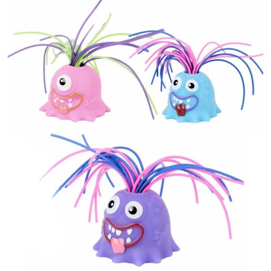 Imagem de Kit Com 3 Squishy Apertar Anti estresse Monstrinho Com Cabelo Sortido - Castela